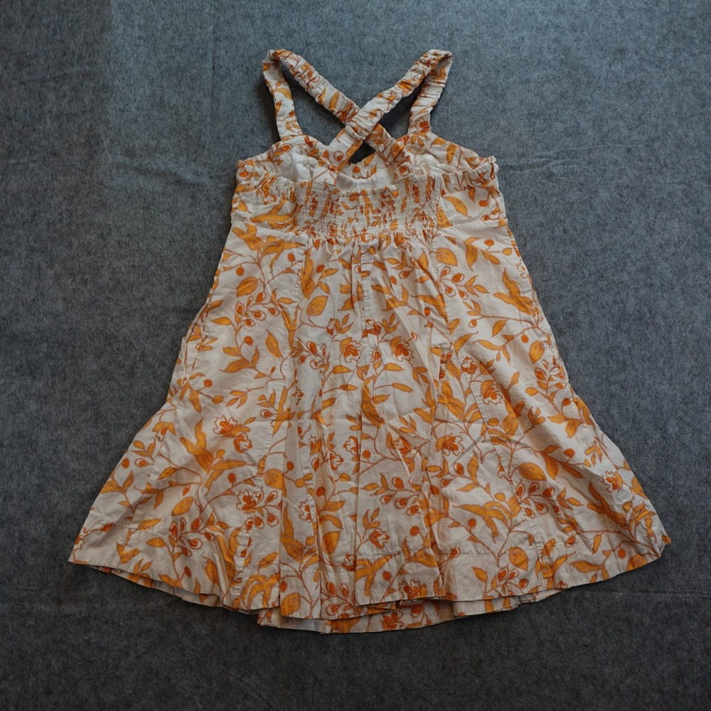 Maeve Dress Women Extra Small Orange Floral Cotton Smocked Back Strappy Halter - Picture 4 of 13